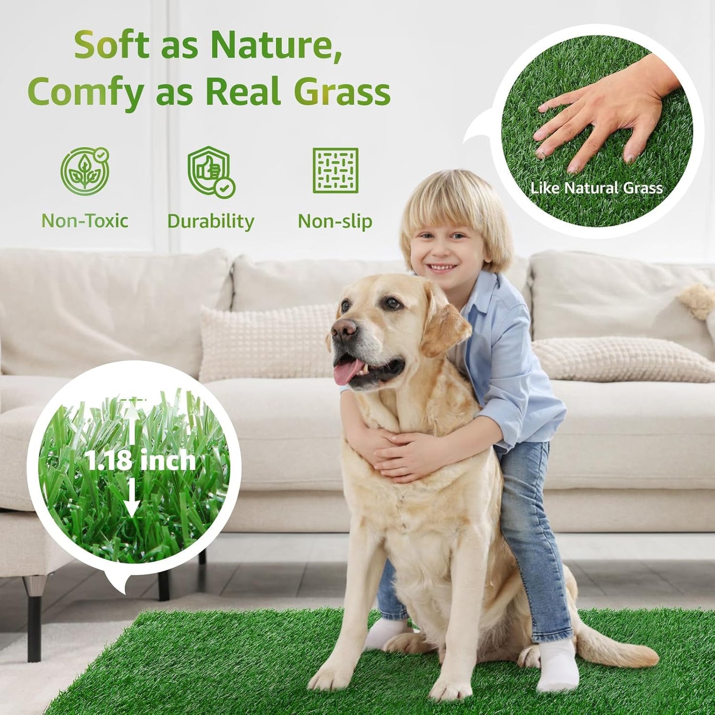 LOOBANI Dog Grass Pee Pads, Artificial Dog Grass Pads for Potty Tray, Fake Grass for Dogs to Pee On, Outdoor Indoor Pee Grass for Dog Potty (55*59 inch)