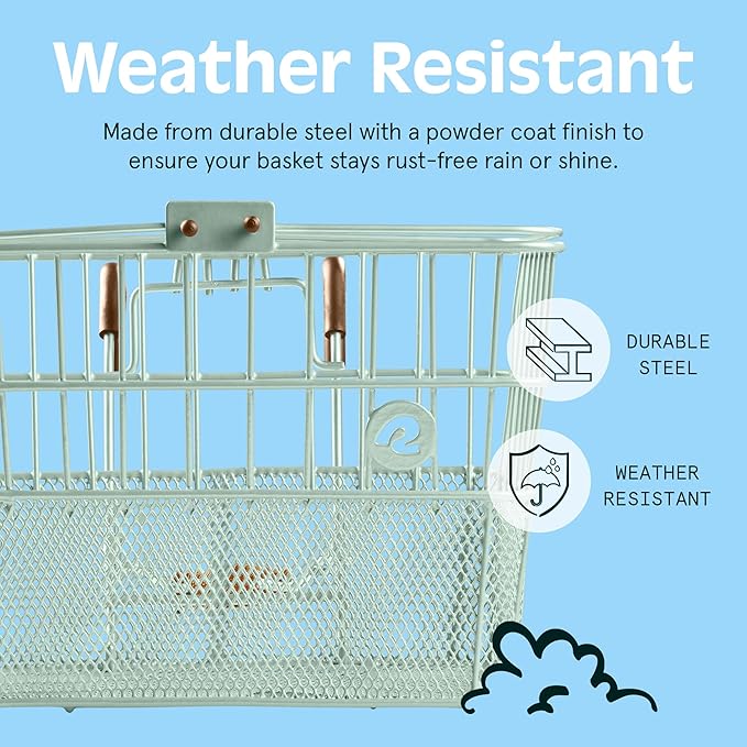 Retrospec Apollo Detachable Front Bike Basket Steel Half-Mesh with Integrated Detachable Hooks and Built-In Handle, Easy Assembly and Portability for Bicycles