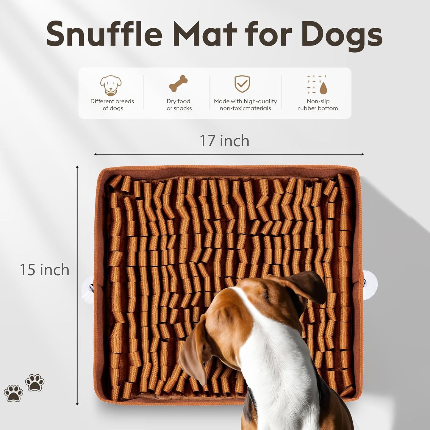 Snuffle Mat for Dogs, Dog Puzzle Mat, Interactive Dog Toys for Enrichment,Sniff Mats with Non-Slip Backing,Suitable for Breeds and Sizes of Dogs (Brown, 17" X 15")