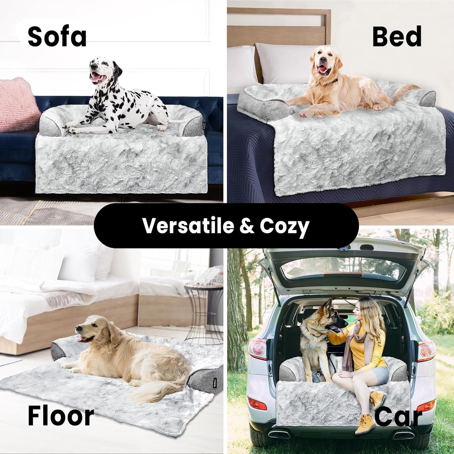 Calming Dog Couch Bed for Medium Dogs/Cats, 35 x 31 inch Waterproof Removable Pet Mat Couch Cover for Furniture Protector, Non-Slip Fluffy Pelsbarn Dog Bed for Couch, Sofa - Tie-Dye Grey