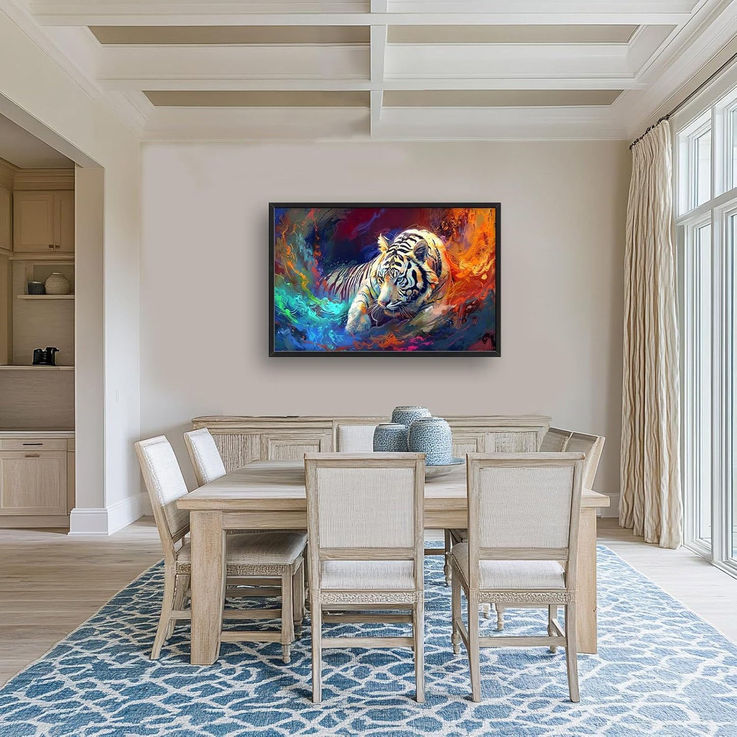 Quorin White Tiger Large Wall Art Abstract Colorful Tiger Animal Pictures Wall Decor Canvas Print Painting Artwork for Bathroom Living Room Bedroom 36L x 24W