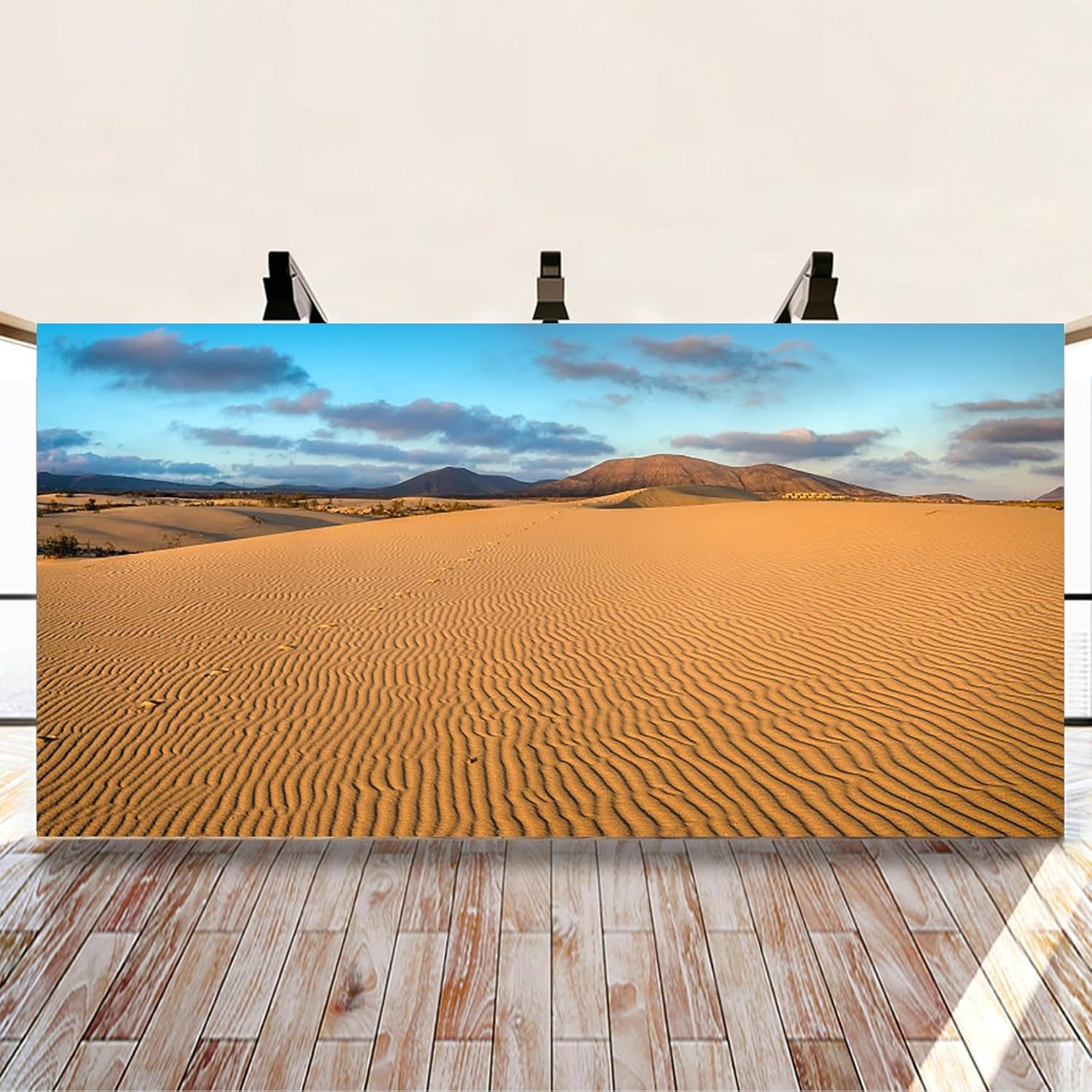 Renaiss 6x3ft Desert Photography Backdrop Golden Ripple Desert Mountain Sand Dunes Blue Sky Gobi Scenery Background Nature Landscape Backgrounds Wilderness Photo Video Shoot Studio Props
