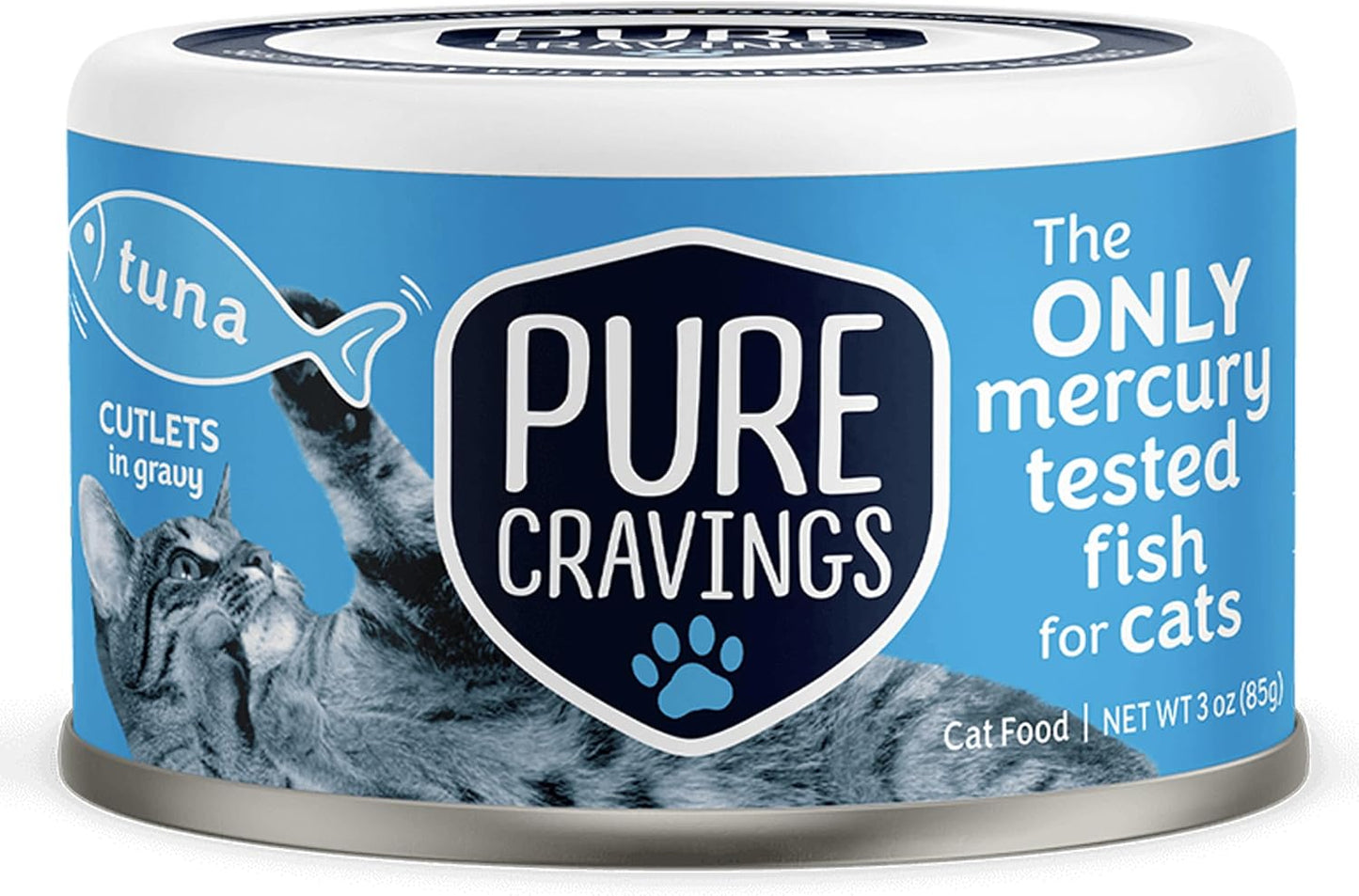 Wet Cat Food Canned Tuna Cutlets in Gravy, 100% Mercury-Tested, Moist Can Fish for Cats, Grain-Free, Protein, Non-GMO, Pack of 12