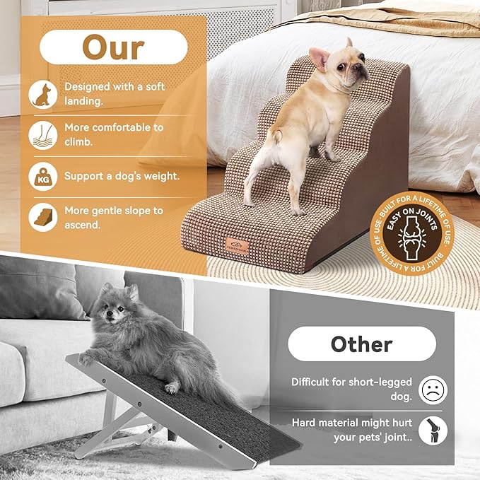 Dog Ramp and Stair for Bed 16" H-20 H,3-Step Cat Stair for Sofa and Chair,4-Step Dog Ramp for High Bed and Window,Durable Nonslip Fabric Cover for Indoor (Coffee-20 H, Pet Friendly, 4)