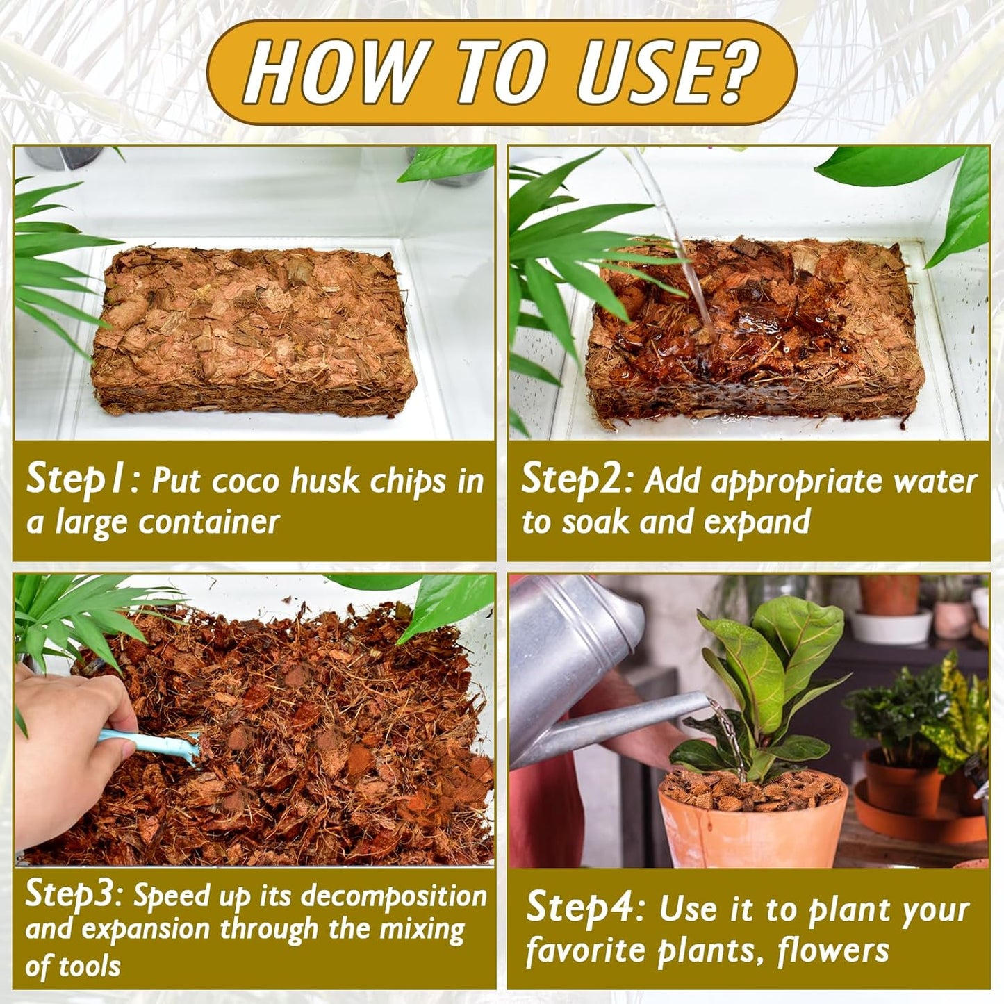 Zeedix 2 Pack Coco Husk Chips for Plants(2.2LB), 100% Organic Coconut Chips Mulch with Low EC & PH Balance, All Purpose for Indoor Plant Flowers Herbs Vegetables, Reptiles Terrarium Tanks Substrate