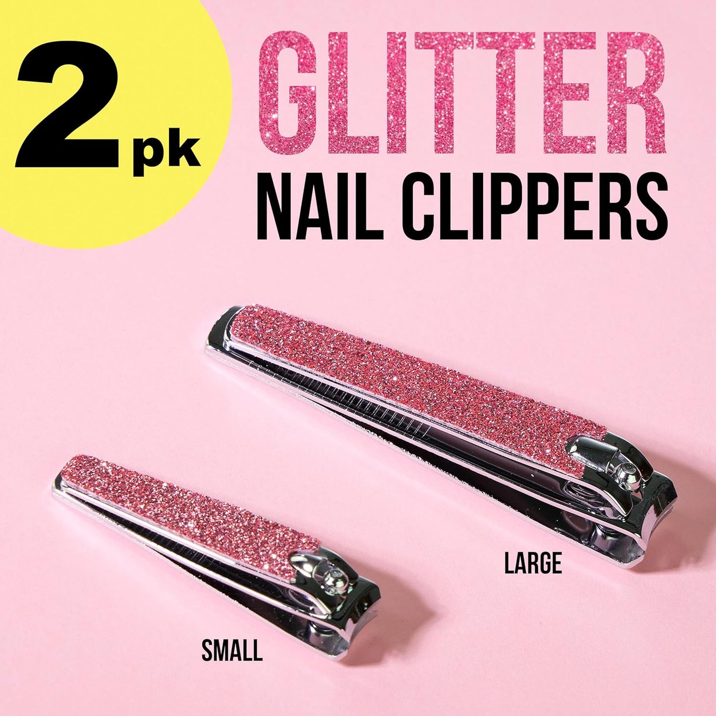 Nail Clippers Set - 2pc Pink Glitter Nail Clipper Value Pack, Big & Small Precision Nail Clippers Pack, Essential Manicure & Pedicure Tools
