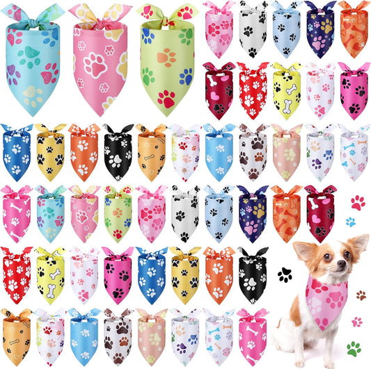 Abbylike 50 Pcs Paw Print Dog Bandanas Bulk Cute Footprint Bandanas for Dogs Triangle Kerchief Bib Scarf for Pets Halloween Party Costume Photo Props Daily Accessories Pet Shops (19.7 x 13.8 x 13.8)