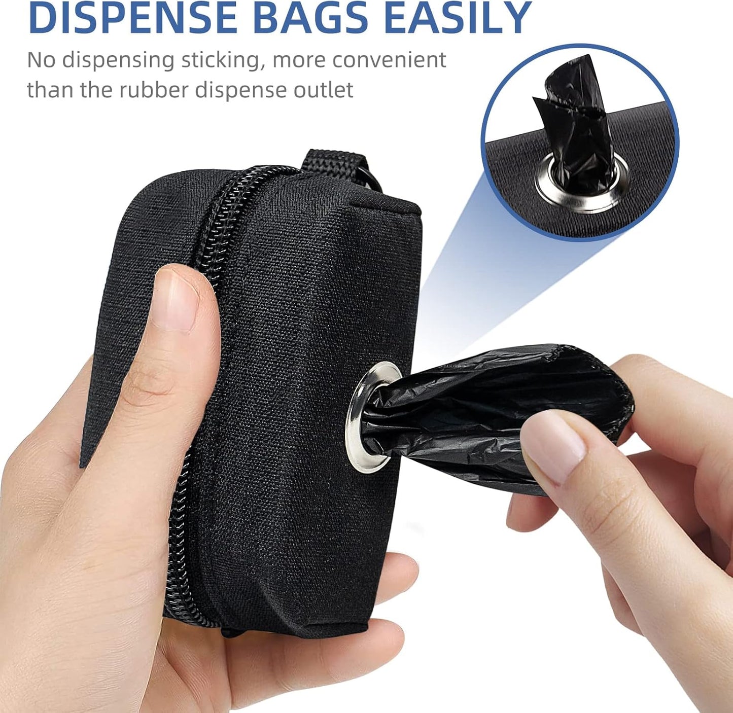 PuppyDoggy 2 Pack Poop Bag Holder for Dogs and Cats Black Waste Bag Dispenser Poop Bag Pouch Dispenser with 2 Roll of Free Poop Bags for Leash Accessory Bicycle (Black, 2 Pack)