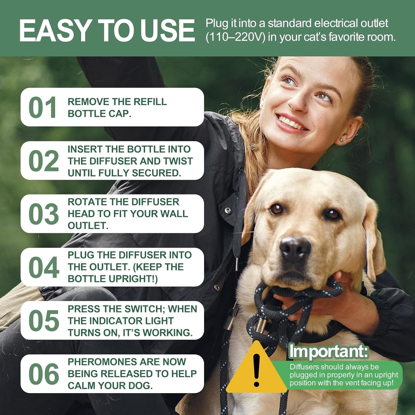 Dog Calming Pheromone Diffuser Refills, 4 Pack 48ml, Helps Dogs Relieve Anxiety, Reduce Stress, Aggression, Barking, Chewing, Scratching, Supports Dogs Travel, Vet Visits, Separation, Loud Noises