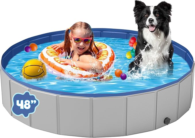 Dog Pool for Large Dogs, Foldable Plastic Pool for Dogs Slip-Resistant (47.2''x 12'')