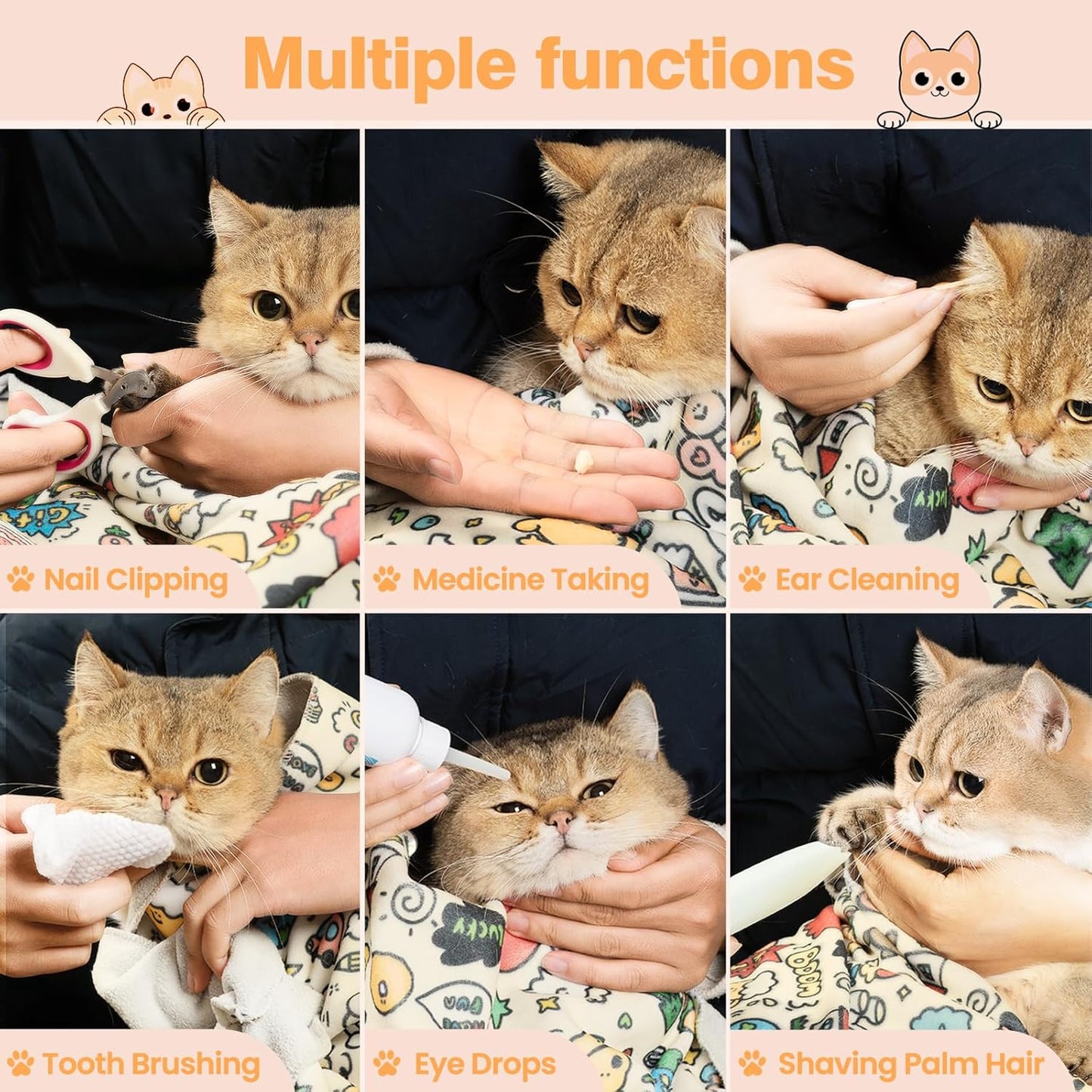 35.5" Cat Grooming Wrap Cat Wrap for Cutting Nails Cat Restraint for Nail Clipping Cat Swaddle Wrap Cat Burrito Wrap XL(Within 22lbs) Anti-Scratch Anti-Escape Multifunctional Pet Tool