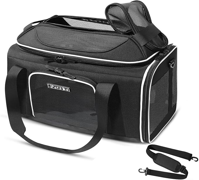 Petskd Top-Expandable Pet Carrier 17x12x8.5 Inches JetBlue Allegiant Spirit Airline Approved, Soft-Sided Carrier for Small Cats and Dogs with Locking Safety Zippers and Anti-Scratch Mesh(Black)