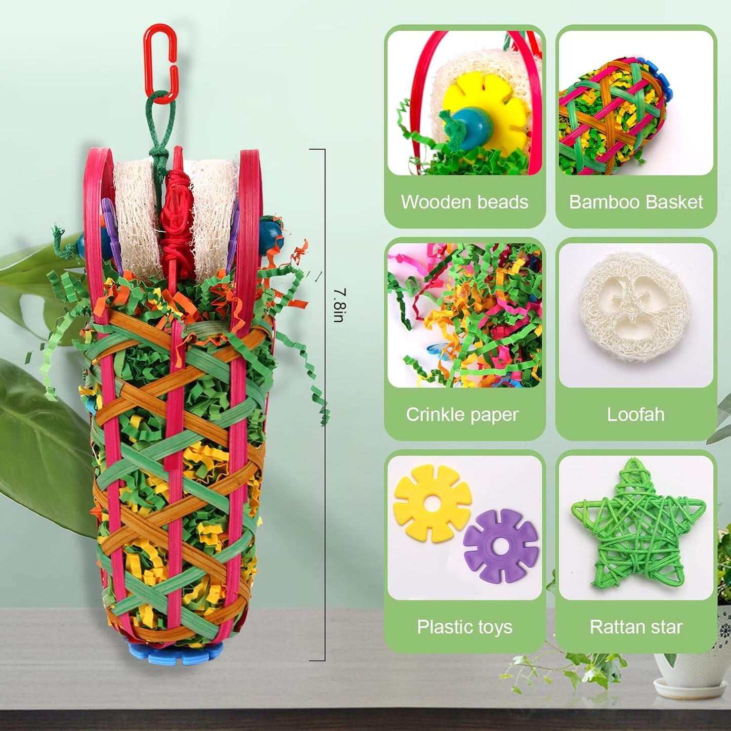 Kyouki Parakeets Toys, 2 PCS Bird Chewing Toys – Perfect for Cockatoos, Conures, Love Birds, Small & Medium Parrots, Fun Foraging & Tearing Bird Cage Accessories (Seeking Food Basket)