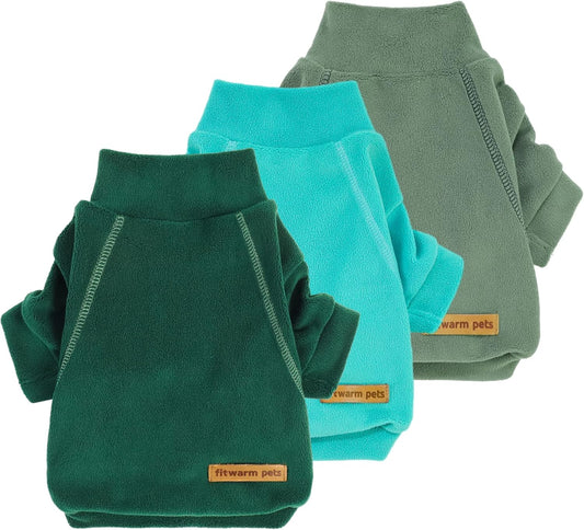 Fitwarm 3 Pack Fleece Dog Sweater, Turtleneck Dog Sweatshirt, Dog Winter Clothes for Small Dogs Boy Girl, Pet Pullover Jumper, Cat Apparel, Dark Green, Teal Green, Olive Green, XXL