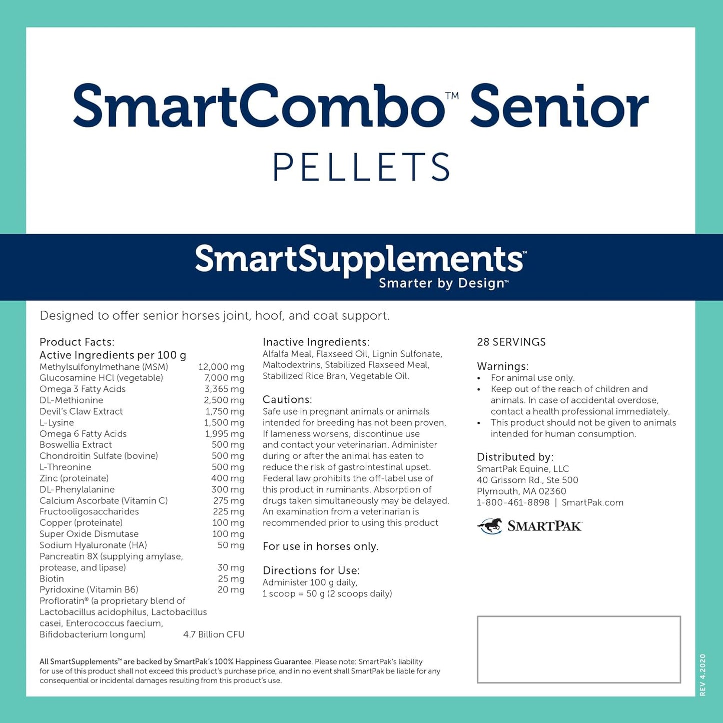SmartCombo Senior Pellets | Joint, Hoof, Skin, and Coat Supplement For Senior Horses | Contains Glucosamine, Hyaluronic Acid, MSM, Devil's Claw, Biotin, and More | 28 Servings | 6.2 lb Bag