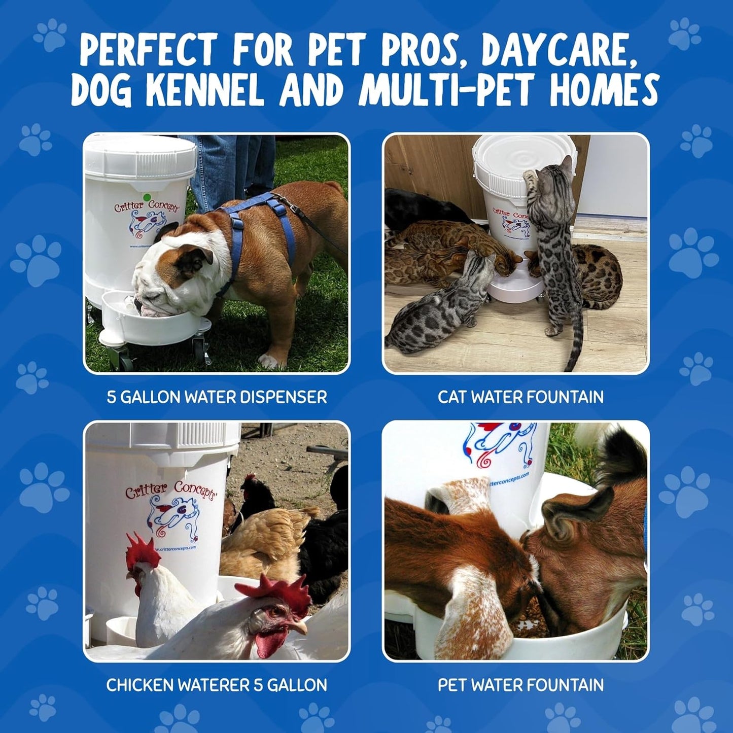 Pet Gravity Water Dispenser: 5 Gallon. for Dogs, Cats, Goats, Small Animals. Quiet, No BPA and Made in USA. Ideal Dog Bowl Large Breed. Best Automatic Waterer.