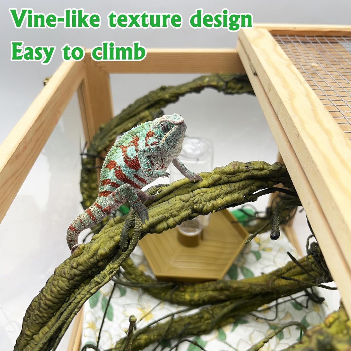 VCEPJH Large Reptile Vines Thick Terrarium Plants 118 Inches Long Flexible Climbing Branch Snake Tank Accessories Greenery Habitat Decor for Bearded Dragon Chameleon Gecko Frog Lizard (L)