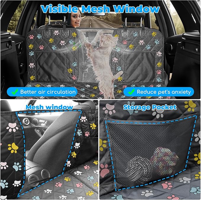 URPOWER Back Seat Extender for Dogs - Hard Bottom Dog Car Seat Cover Holds 400 lbs, Waterproof Dog Hammock Dogs Bed for Cars, SUVs & Small Trucks, Pet Backseat Protector with Mesh Window & Large Space