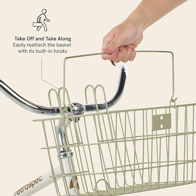 Retrospec Apollo-Lite Lift-Off Bike Basket - Detachable Steel Handlebar Basket with Carrying Handle for Commuting, Shopping & Beach Trips - 14.5in x 9.5in Weather-Resistant Biking Gear