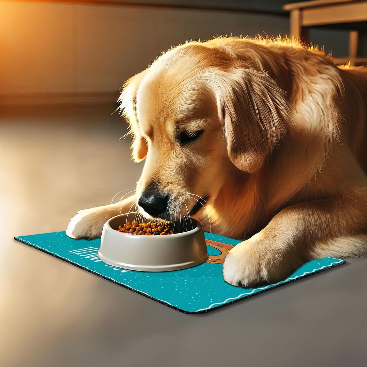 Lunarable Bon Appetit Pet Mat for Food and Water, Pretzel Design Bon Appetit Lettering Hand Drawn Cartoon Food Words, Non-Slip Rubber Mat for Dogs and Cats, 18" X 12", White Brown