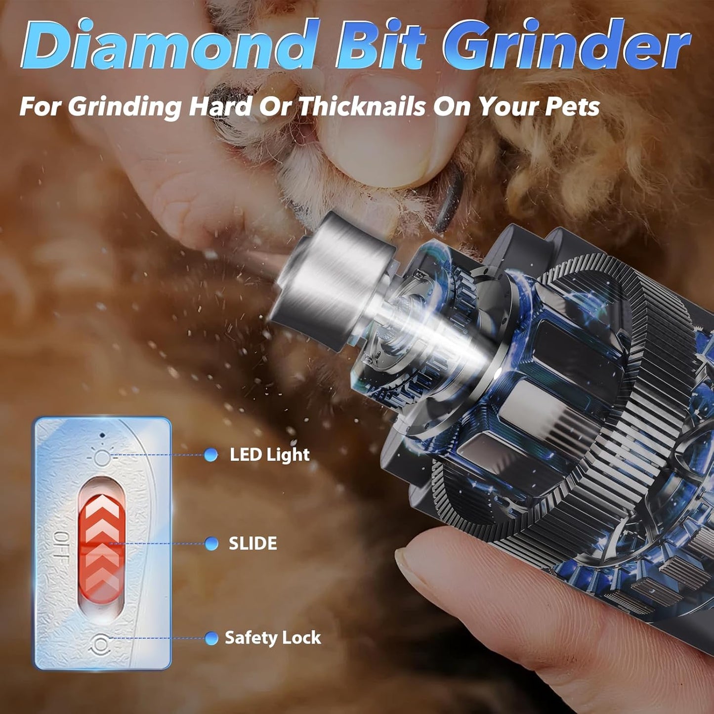 2-in-1 Cat Nail Grinder & Dog Nail Clippers Trimmers for Large Medium Small Dogs Cats Pets Claw Trimmer Quick Sensor and Safety Guard USB Rechargeable with 2 LED Lights