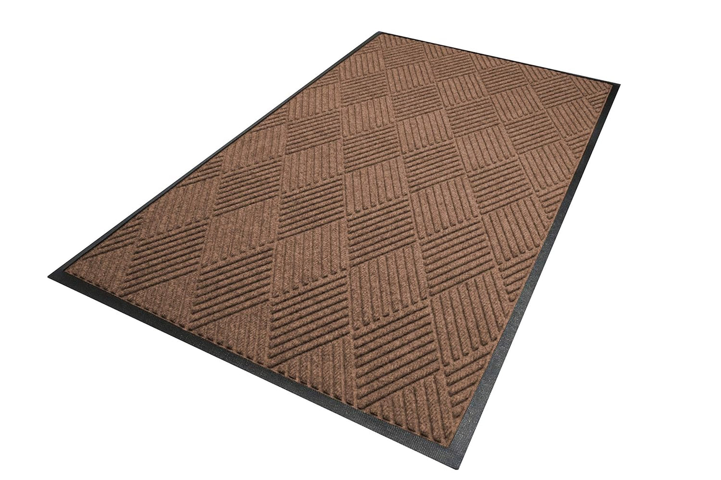 WaterHog Diamond | Commercial-Grade Entrance Mat with Rubber Border – Indoor/Outdoor, Quick Drying, Stain Resistant Door Mat (Medium Brown, 6' x 6')