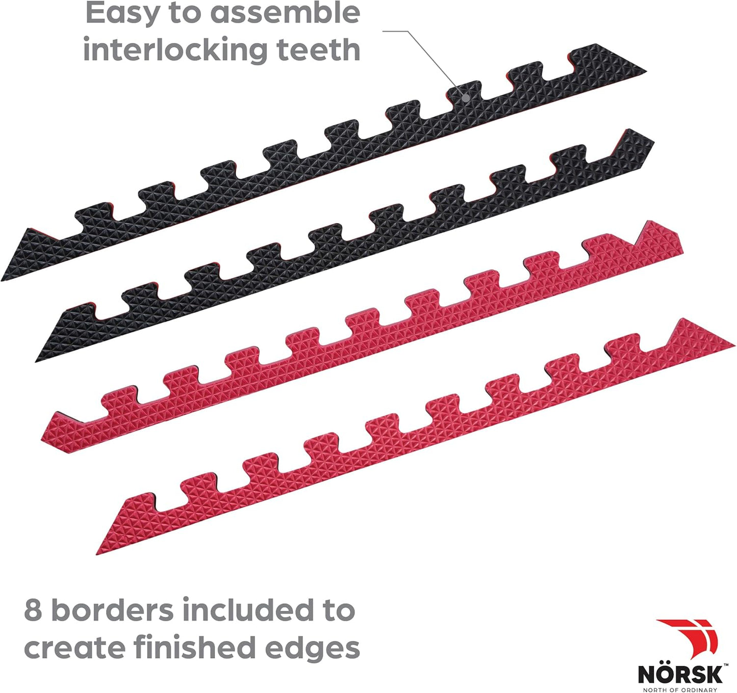 Norsk Reversible Gym Exercise Mats 3/4" Thick EVA Interlocking Foam Tiles, Perfect Home Gym Flooring, 28 Tiles & 56 Trim Pieces, 112 Sq. Ft. Reversible, Red/Black