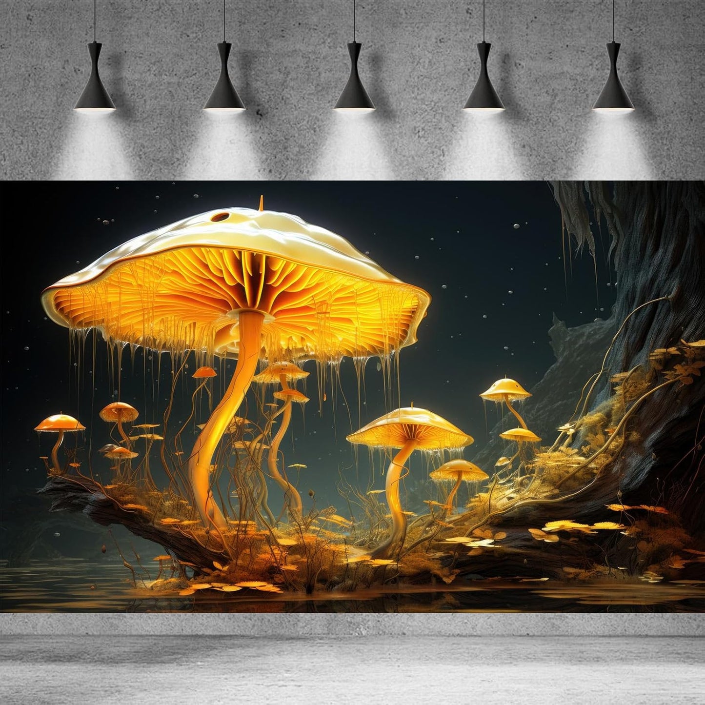 Fantasy Mushrooms Aquarium Background Fantasy Mushroom in Magical Enchanted Fairy Tale Stream Reptile Tank Enclosure Terrarium Backgrounds Mushroom Theme Landscape Fish Tank Backgrounds 36x24in