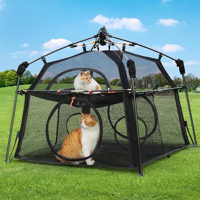 Extra Large Catio Outdoor Cat Enclosure Rywell 2-Tier Cat Tent for Patio, Balcony, Indoor & Camping, Foldable Outdoor Cat Playpen with Windows, Weatherproof Sunproof (Carry Bag Included)