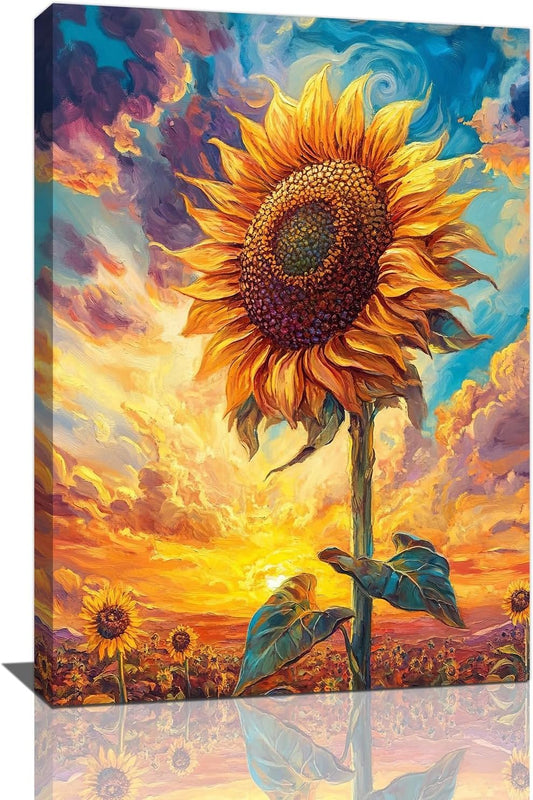 Sunflower Wall Art Canvas Yellow Floral Wall Decor Prints Framed Painting Pictures Gifts Artwork for Bathroom Bedroom Living Dining 16"x24"