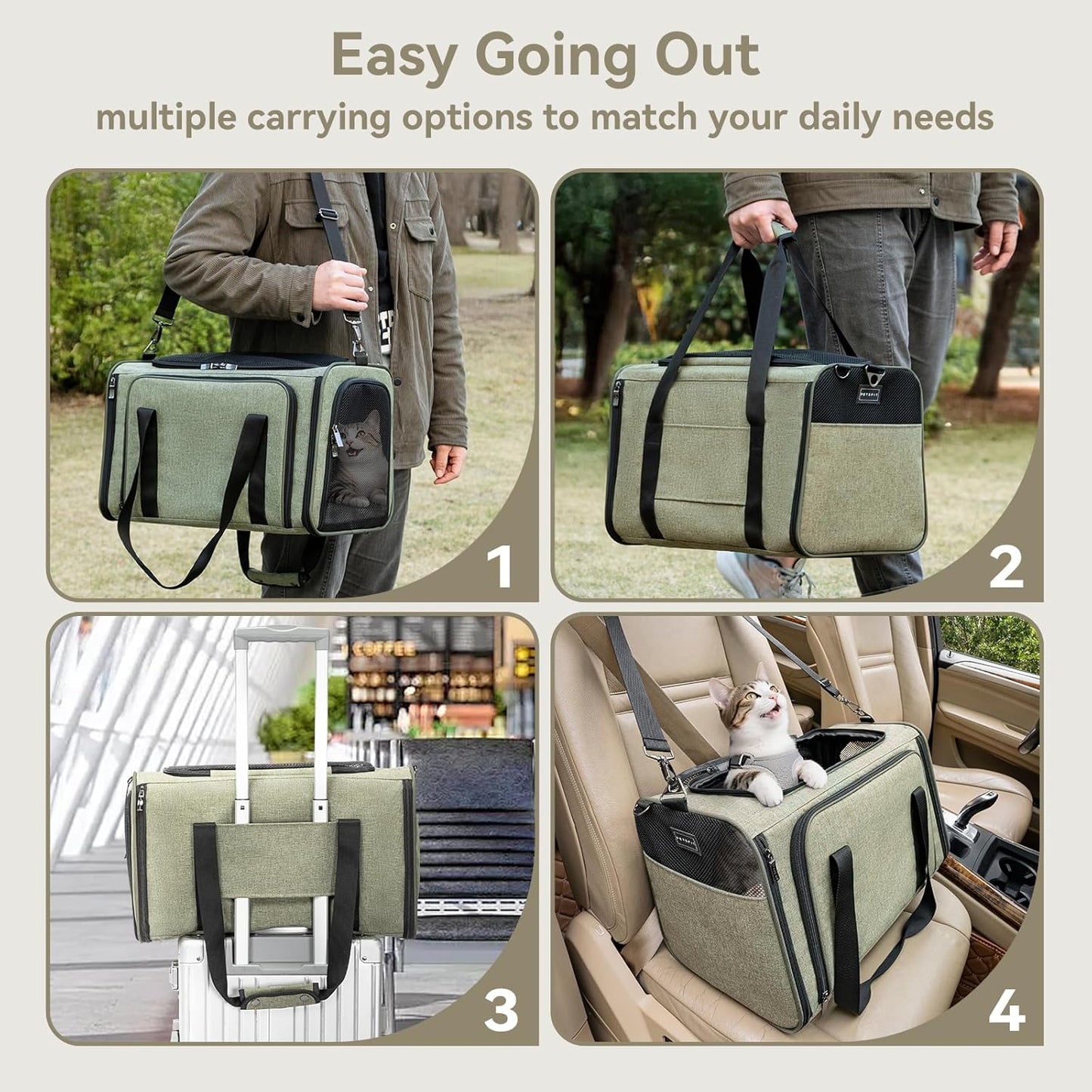 Petsfit Expandable Rabbit Carrier Small Cat Carrier Airline Approved, 16X10X9 Inches Soft-Sided Portable Small Animal Travel Bag for Kitten/Puppy/Bunny/Guinea Pig