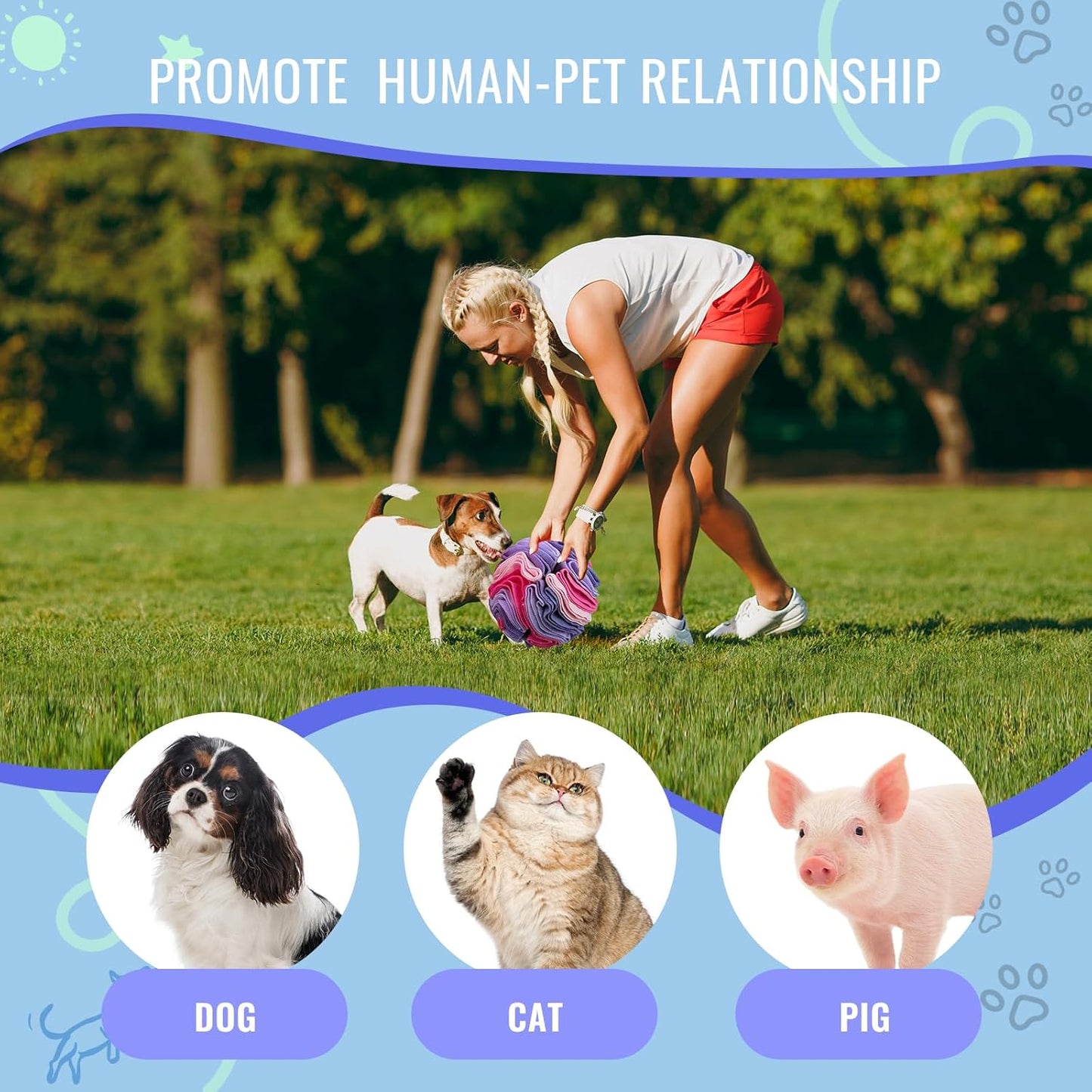 Pet Snuffle Ball, Puzzle Sniffing Interactive Dog Ball for Blind Dogs Training Stress Relief Dog Enrichment Toys Treat Machine Washable (Pink and Purple, 10cm)