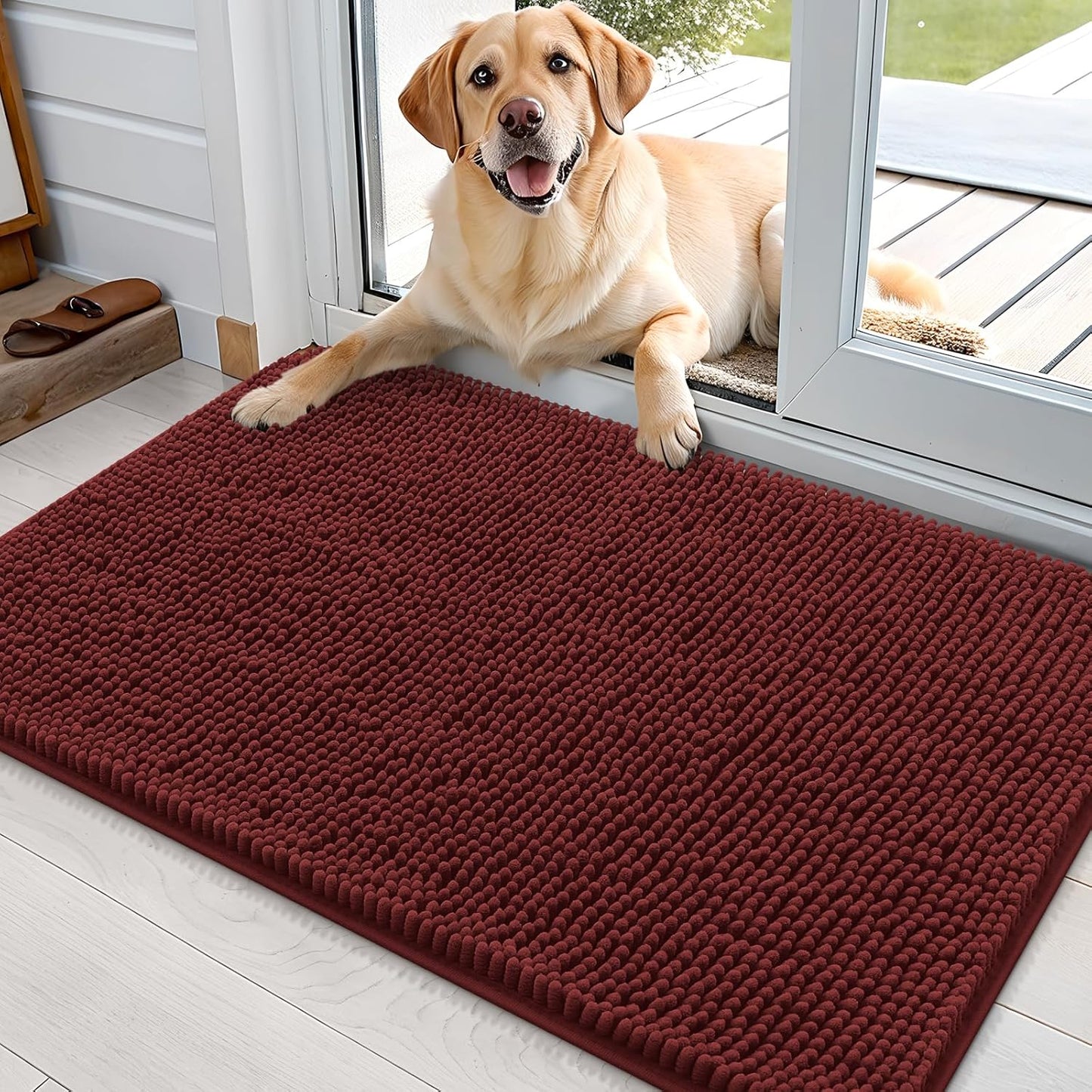 OLANLY Dog Door Mat for Muddy Paws 36x24, Absorbs Moisture and Dirt, Absorbent Non-Slip Washable Doormat, Quick Dry Chenille Mud Mat, Entry Indoor Entryway Carpet for Inside Floor, Caramel Russet