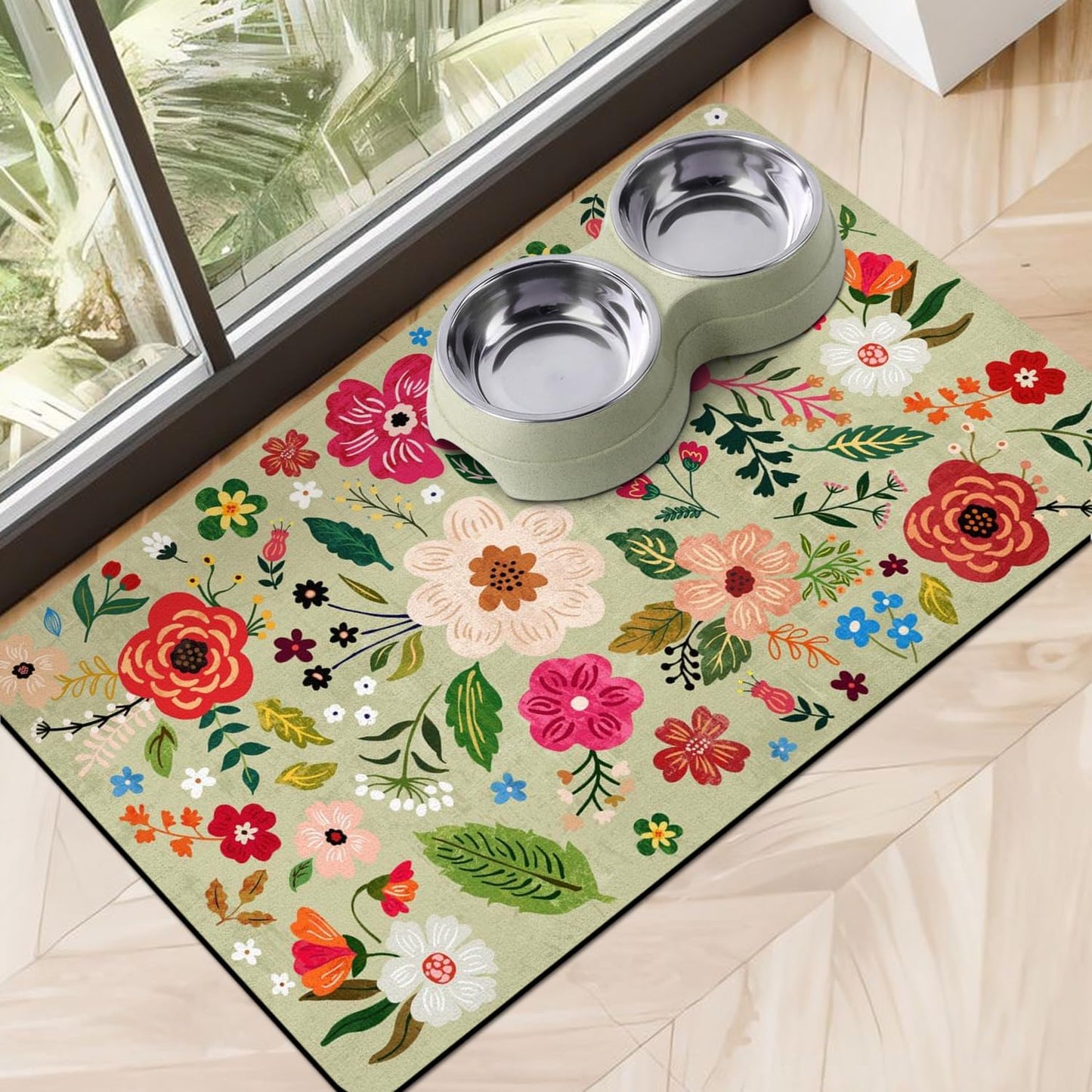 Eco-Friendly Pet Supplies: Absorbent Quick Dry Cat & Dog Food Mat, 24"x32"
