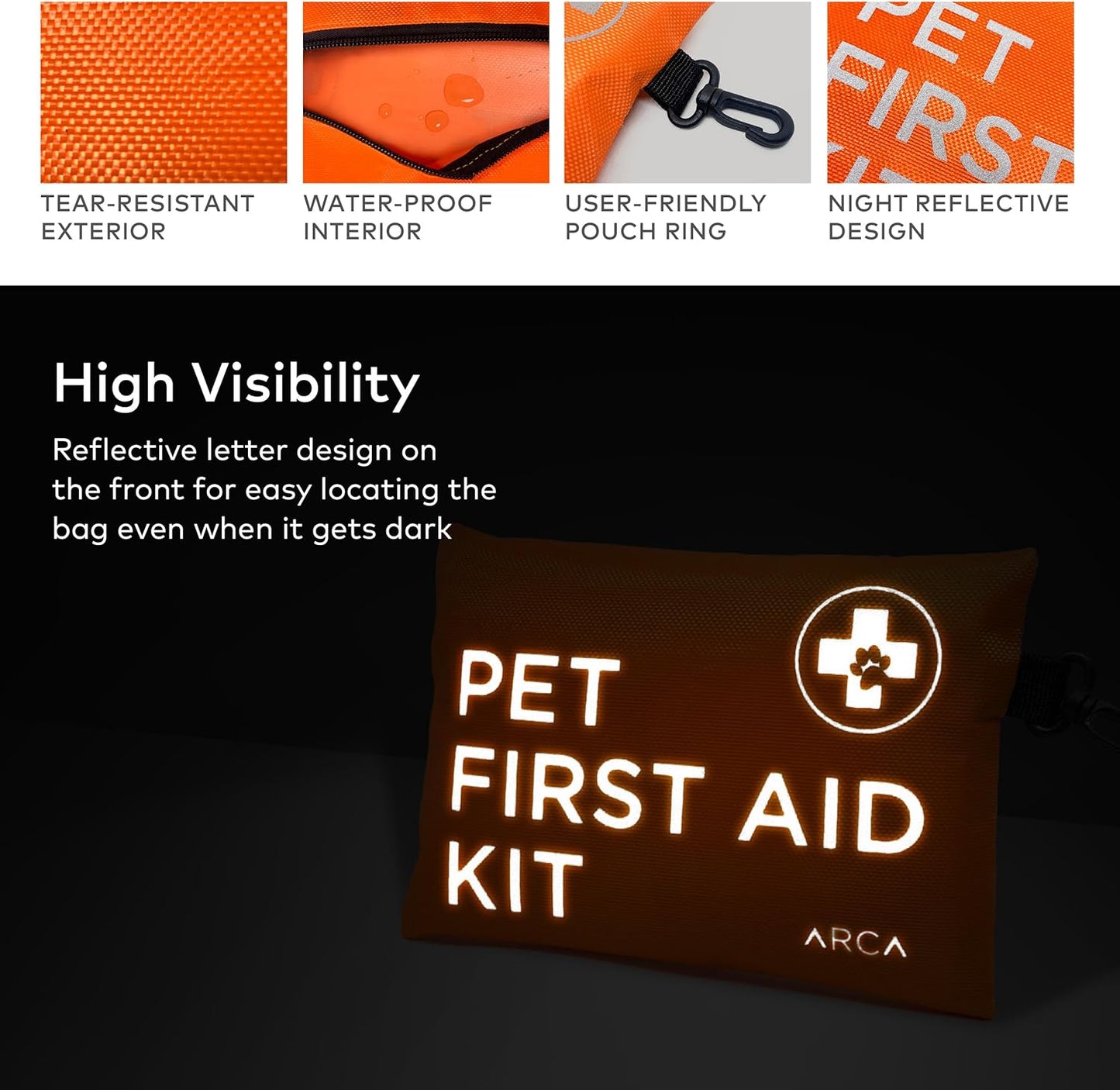 Dog First Aid Kit - Pet Emergency Kit - Water Resistant High Visibility Reflective First Aid Pouch Dog Camping Essentials for Hiking, Backpacking, Sports, Hunting