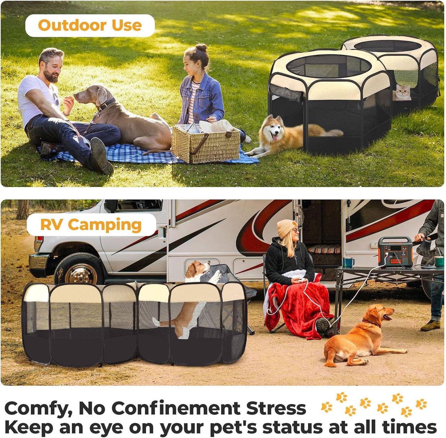 EighteenTek 2-in-1 Pop Up Cat Playpen, Assembly-Free Dog Puppy Pet Playpen, Indoor Outdoor Cats Enclosed, Cat Tent House Crate Cage, Portable & Foldable Playpen for Kittens(No Divider, Unified Space)