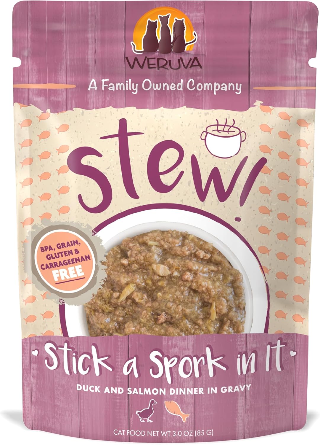 Weruva Classic Cat Stews, Stick A Spork in It with Duck & Salmon in Gravy, 3oz Pouch (Pack of 12)