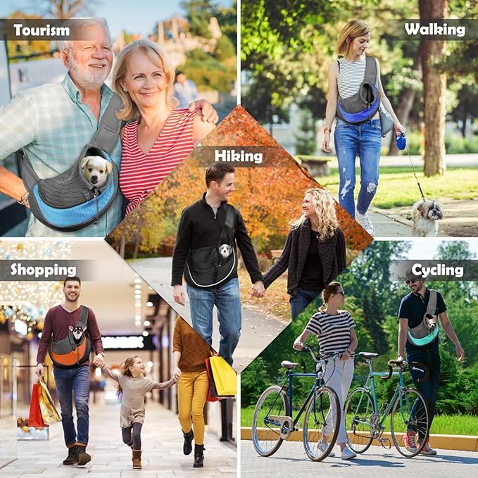 YUDODO Pet Sling Carrier for Small Dogs & Cats – Hands-Free Puppy Carrier with Safety Hook, Large Zipper Pocket, Soft Breathable Mesh, Adjustable Strap & Reflective Strip (Black 1.0 S)