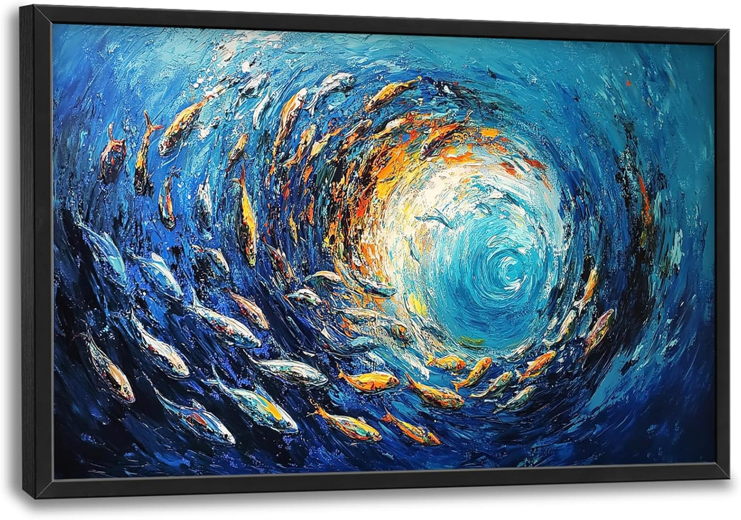 Extra Large Framed Abstract Ocean Fish Wall Art,Oversized Blue Sea Nautical Fish Wall Decor Pictures for Living Room,Canvas Print Painting Modern Artwork Bedroom Office Bathroom Home Decor 36L x24W