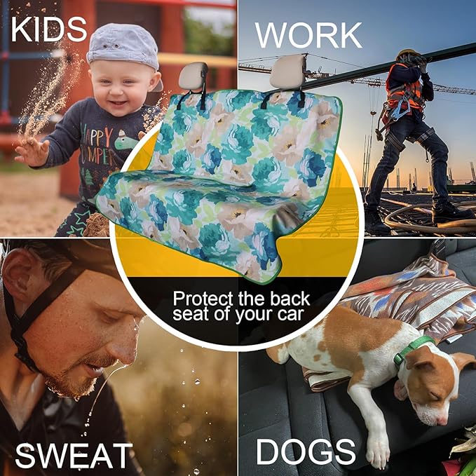 Back Seat Cover for Car Trucks Van SUV,Waterproof Rear Bench Towel Seat Covers for Dogs and Kids,Automotive Backseat Protector (Chrysanthemum)