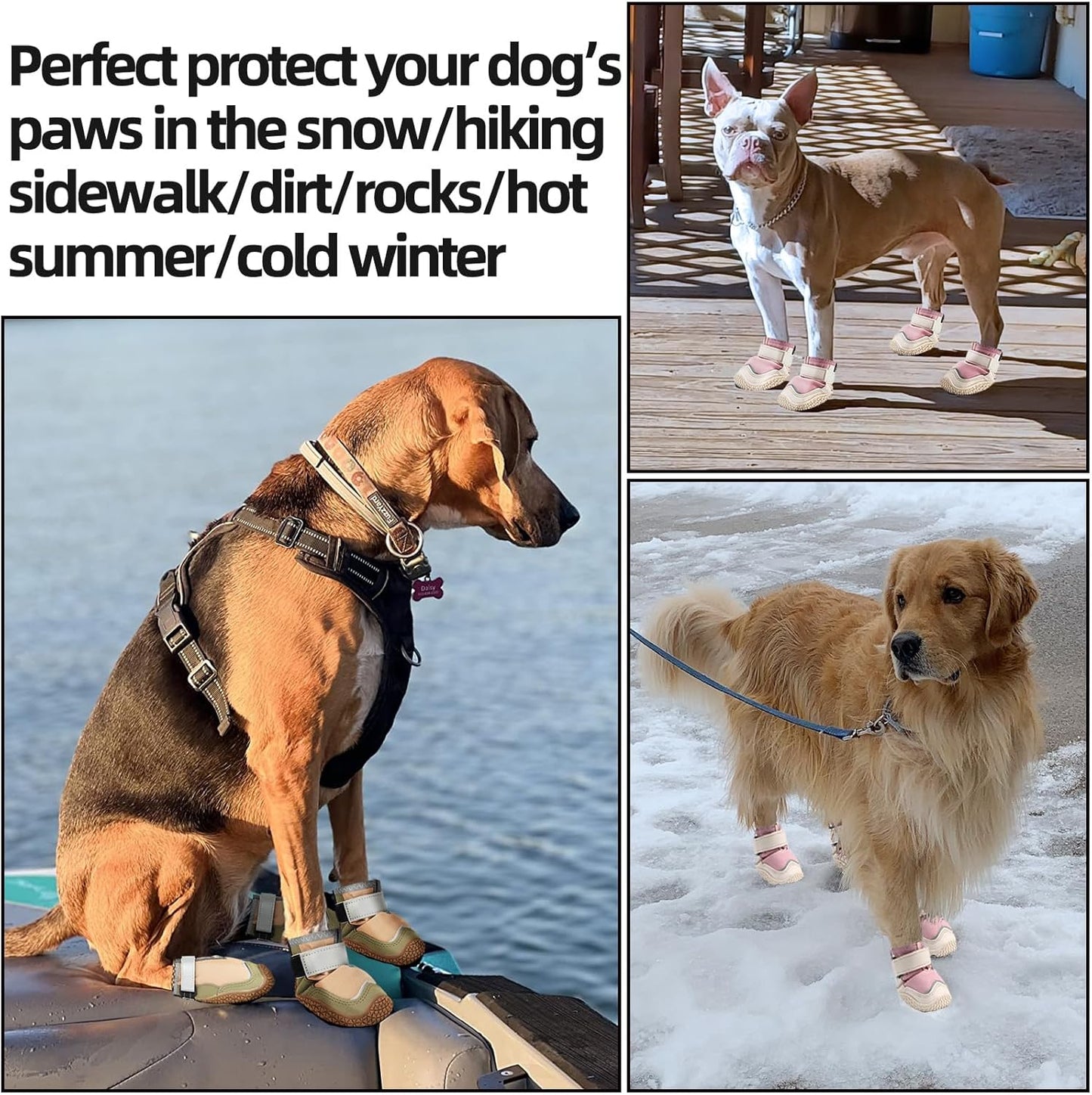 Hcpet Dog Boots for Large Dogs, Dog Shoes for Hot Pavement Winter Snow, Paw Protector Dog Booties Designed for Comfort and Breathability, Outdoor Booties for Small Medium Dogs for Hiking Pink Size 2