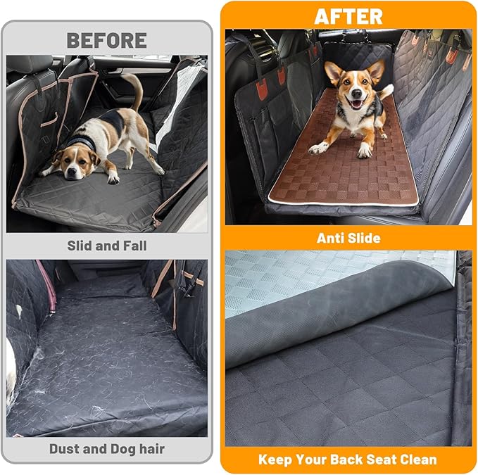 Non-Slip Pet Bed Mat for Back Seat Extender, Hair Resistant Dog Blanket for Hard Bottom Dog Car Seat Cover, Anti Slip Pet Linner Backseat Cover Brown Plaid
