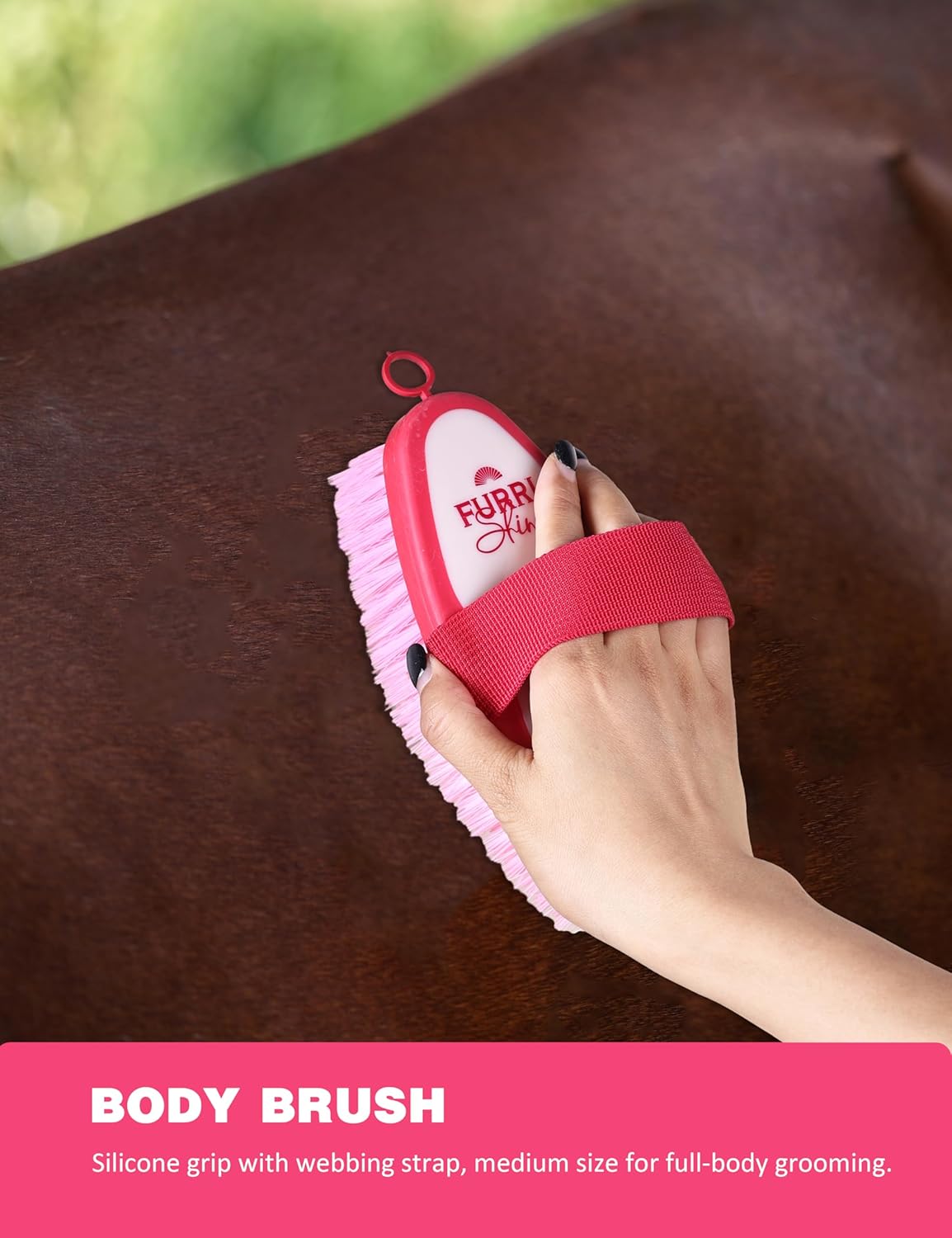 9PCS Horse Grooming Kit Curry Comb Sweat Scraper Horse Bathing Supplies Grooming Tools with Storage Bag Pink Garnet
