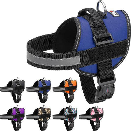 Dogline Dog Harness, Reflective No-Pull Adjustable Vest with Handle for Walking, Training, Breathable, No - Choke Harness for Small, Medium or Large Dogs Room for Patches Girth 33"-46" in Cyan Blue