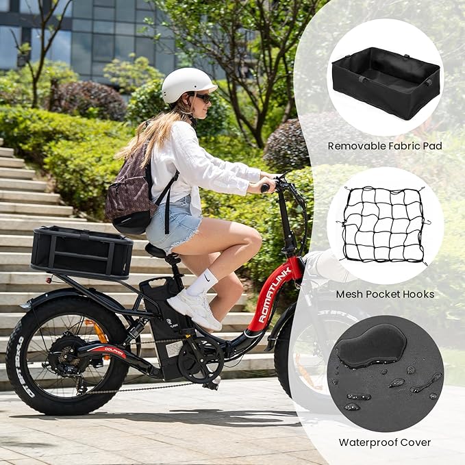 AWQM Large Ebike Basket, Waterproof Metal Electric Bicycle Basket, Quick Assemble Bike Accessories Rear Cargo Rack for Picnic, Pet, Sports