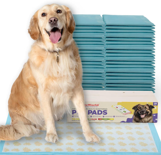 PETSWORLD Health Monitoring Dog Pee Pads – 37x54 Inch, 25 Count 3XL Color-Changing Potty Pads | Detects Health Issues | Leak-Proof, Ultra Absorbent, Odor Control