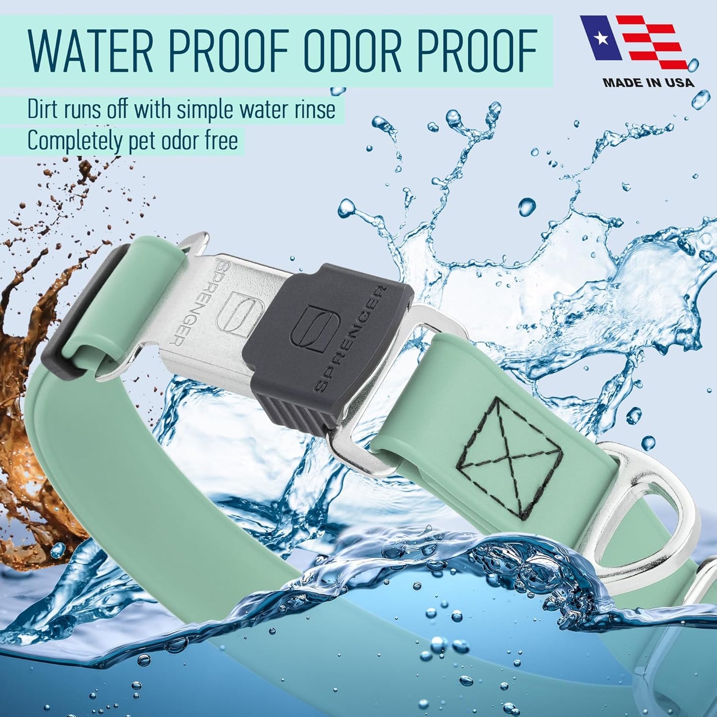 Dogline Biothane Waterproof Dog Collar with Herm Sprenger Black Stainless Steel Quick Release Buckle – Heavy Duty Tactical Durable Collar for Dogs – Comfortable, Safe Pet Collar W1 L15-25 Sage Green