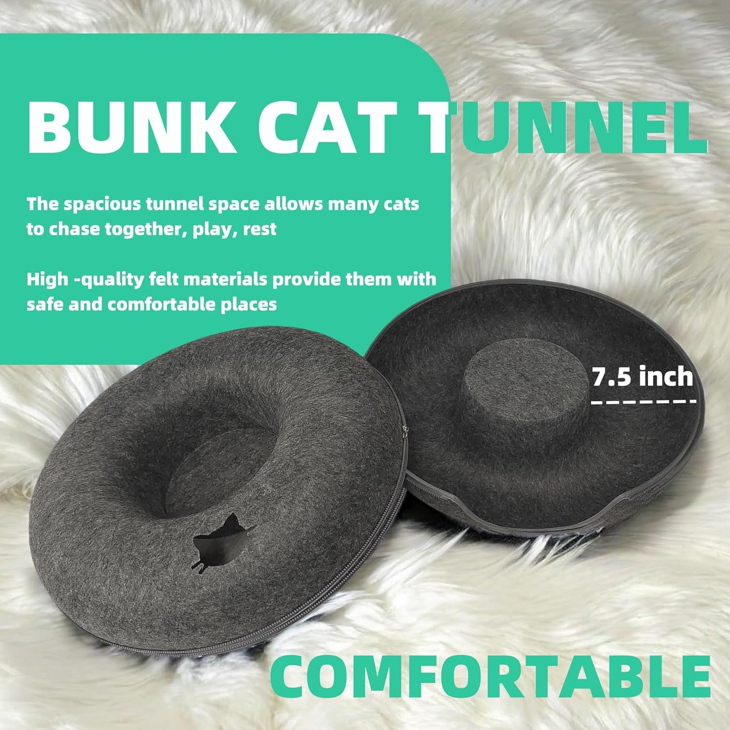 Donut Cat Tunnel Bed Peekaboo Cat Cave for Large Cats Up to 30 Lbs, Kitty Interactive Playing Tent House for Multiple Cats,Detachable,Scratch Resistant (Deep Gray, Large - 24 Inch Diameter)