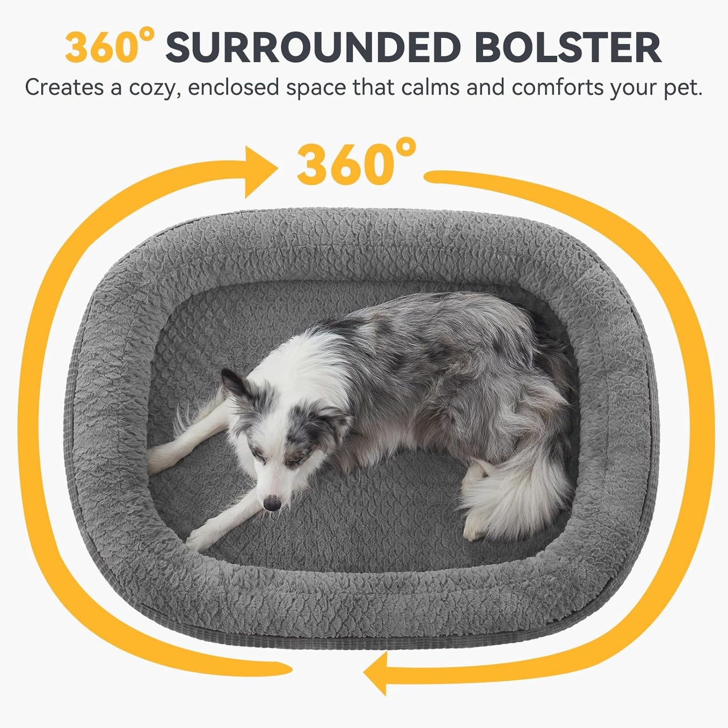 JOEJOY Orthopedic Dog Bed for Medium Dogs, Egg-Crate Memory Foam Pet Bed with Bolster Sides, Waterproof Lining, Removable Washable Cover & Non-Slip Bottom, Grey