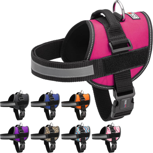 Dogline Reflective No-Pull Adjustable Vest with Handle for Walking, Training, Service Breathable No - Choke Harness for Small, Medium or Large Dogs Room for Patches Girth 15 to 18 in Pink